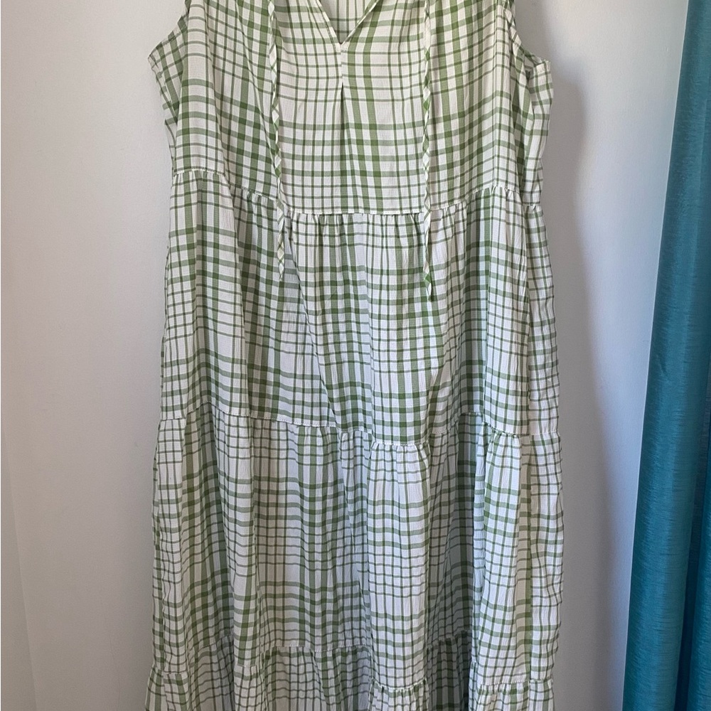 Max Studio Green and White Checkered Maxi Dress